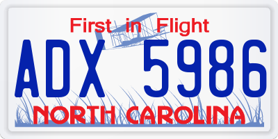 NC license plate ADX5986