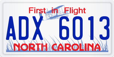 NC license plate ADX6013