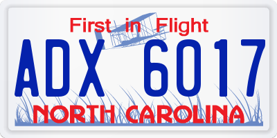 NC license plate ADX6017