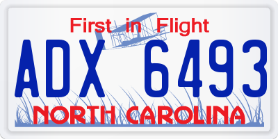 NC license plate ADX6493