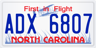 NC license plate ADX6807