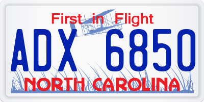 NC license plate ADX6850