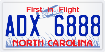 NC license plate ADX6888