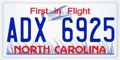 NC license plate ADX6925