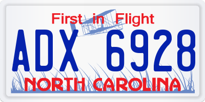 NC license plate ADX6928