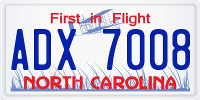 NC license plate ADX7008