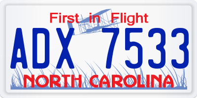 NC license plate ADX7533