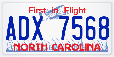 NC license plate ADX7568