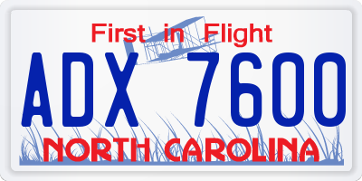 NC license plate ADX7600