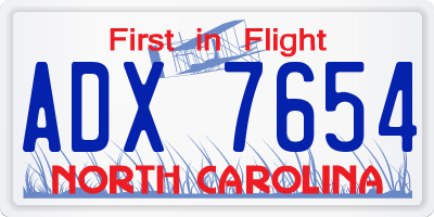 NC license plate ADX7654