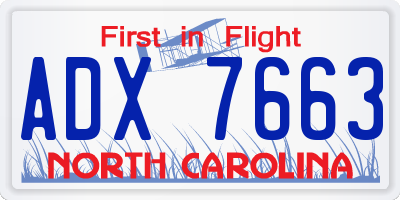 NC license plate ADX7663