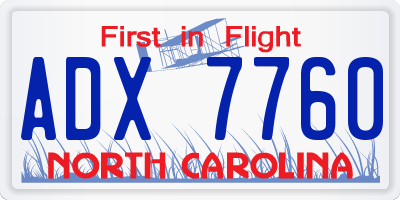NC license plate ADX7760