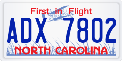 NC license plate ADX7802
