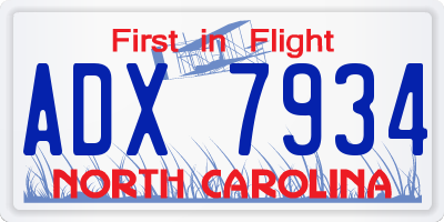 NC license plate ADX7934