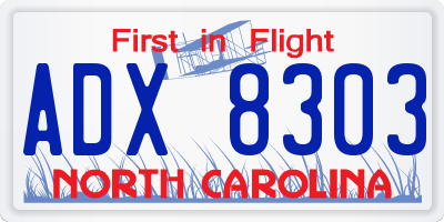 NC license plate ADX8303