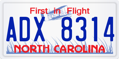 NC license plate ADX8314