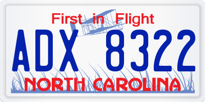 NC license plate ADX8322