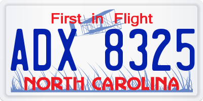 NC license plate ADX8325