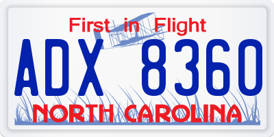 NC license plate ADX8360