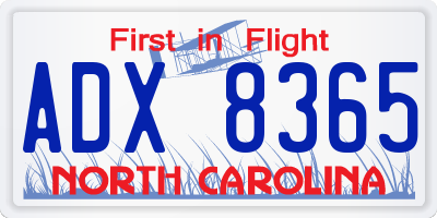NC license plate ADX8365