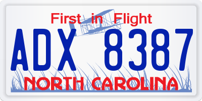NC license plate ADX8387