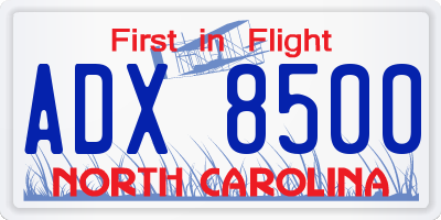 NC license plate ADX8500
