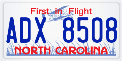 NC license plate ADX8508