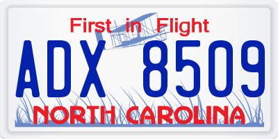NC license plate ADX8509