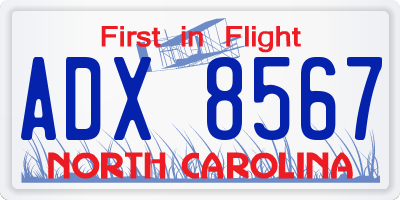 NC license plate ADX8567