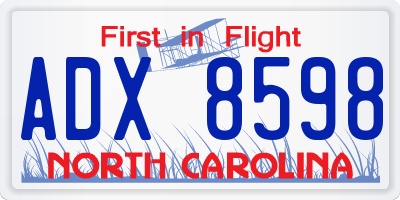 NC license plate ADX8598