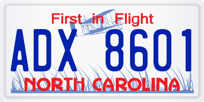 NC license plate ADX8601