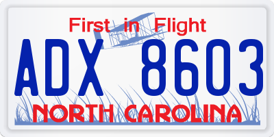 NC license plate ADX8603