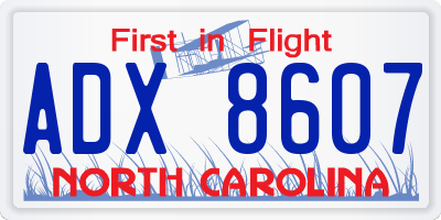 NC license plate ADX8607