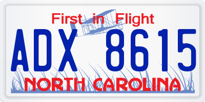 NC license plate ADX8615