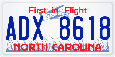 NC license plate ADX8618