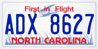NC license plate ADX8627