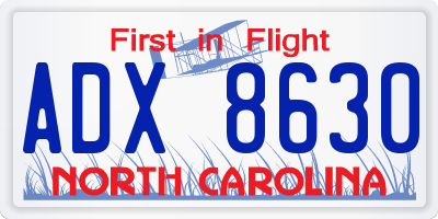 NC license plate ADX8630