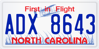 NC license plate ADX8643