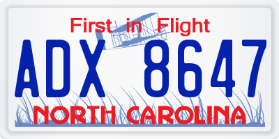 NC license plate ADX8647