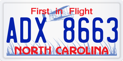 NC license plate ADX8663