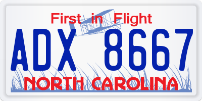 NC license plate ADX8667