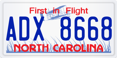 NC license plate ADX8668