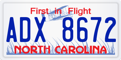 NC license plate ADX8672