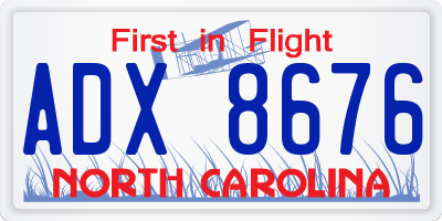NC license plate ADX8676
