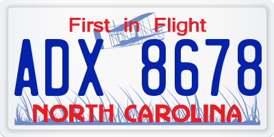 NC license plate ADX8678