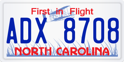 NC license plate ADX8708