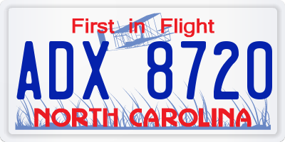 NC license plate ADX8720