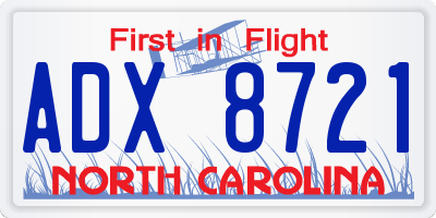 NC license plate ADX8721