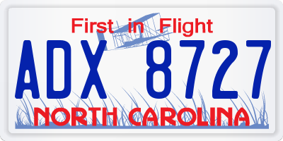 NC license plate ADX8727