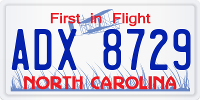NC license plate ADX8729